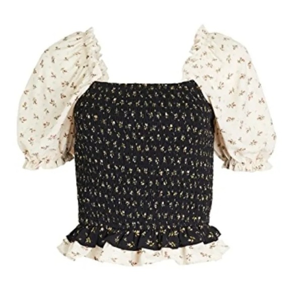 English Factory Smocked Puff Sleeve Floral Top - S - Picture 1 of 4